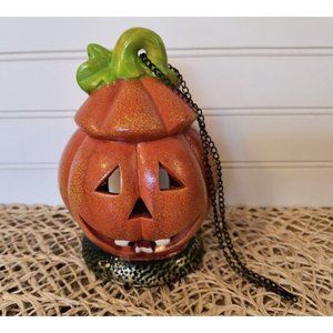 Vintage Goofy Jack-o'-Lantern  Votive Holder w/ Hanger, Funny Face, Smiling EUC